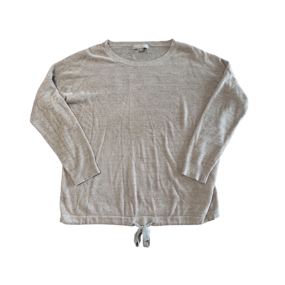 Barefoot Dreams CozyChic Ultra Lite Taupe Sweater M Soft Luxury Knot Tie Front